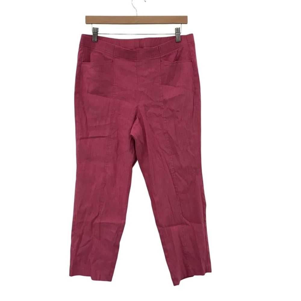 J. Jill Linen Stretch Pants Medium Women’s Pink Pull On Mid Rise Straight Casual